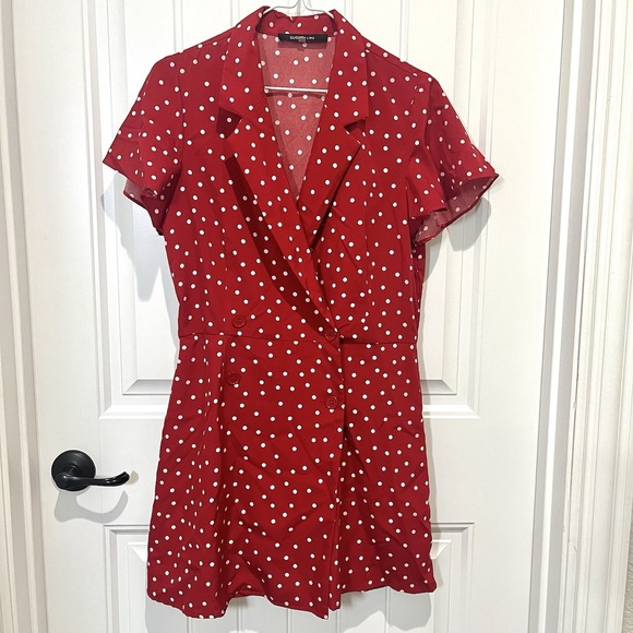 Gown Town Pants - Womens Med Red Polka Dot Romper‎ Dress Retro Style Pinup 1950s 60s Rockabilly